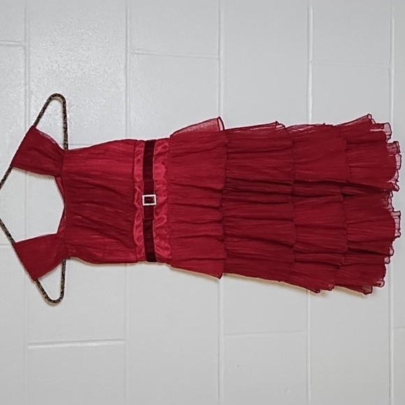 Jona Michelle Other - Jona Michelle Dark Red Sparkle Velvet Satin Lined Netting Tiered Dress Size 10